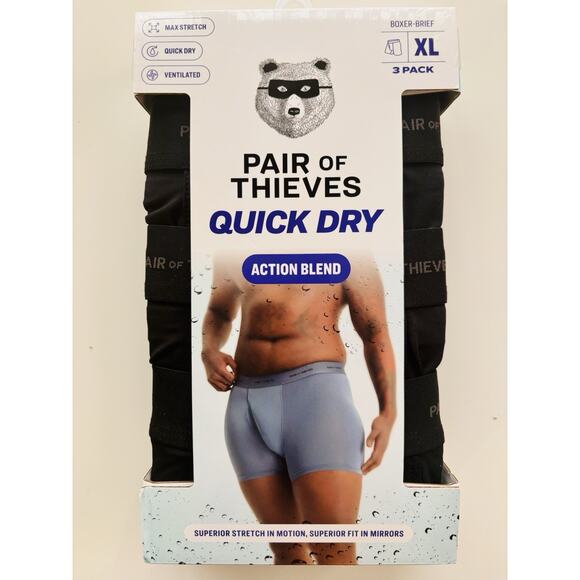 Pair of Thieves Quick Dry Action Blend Boxer Briefs 3 Pack Black XL NEW - Picture 1 of 1